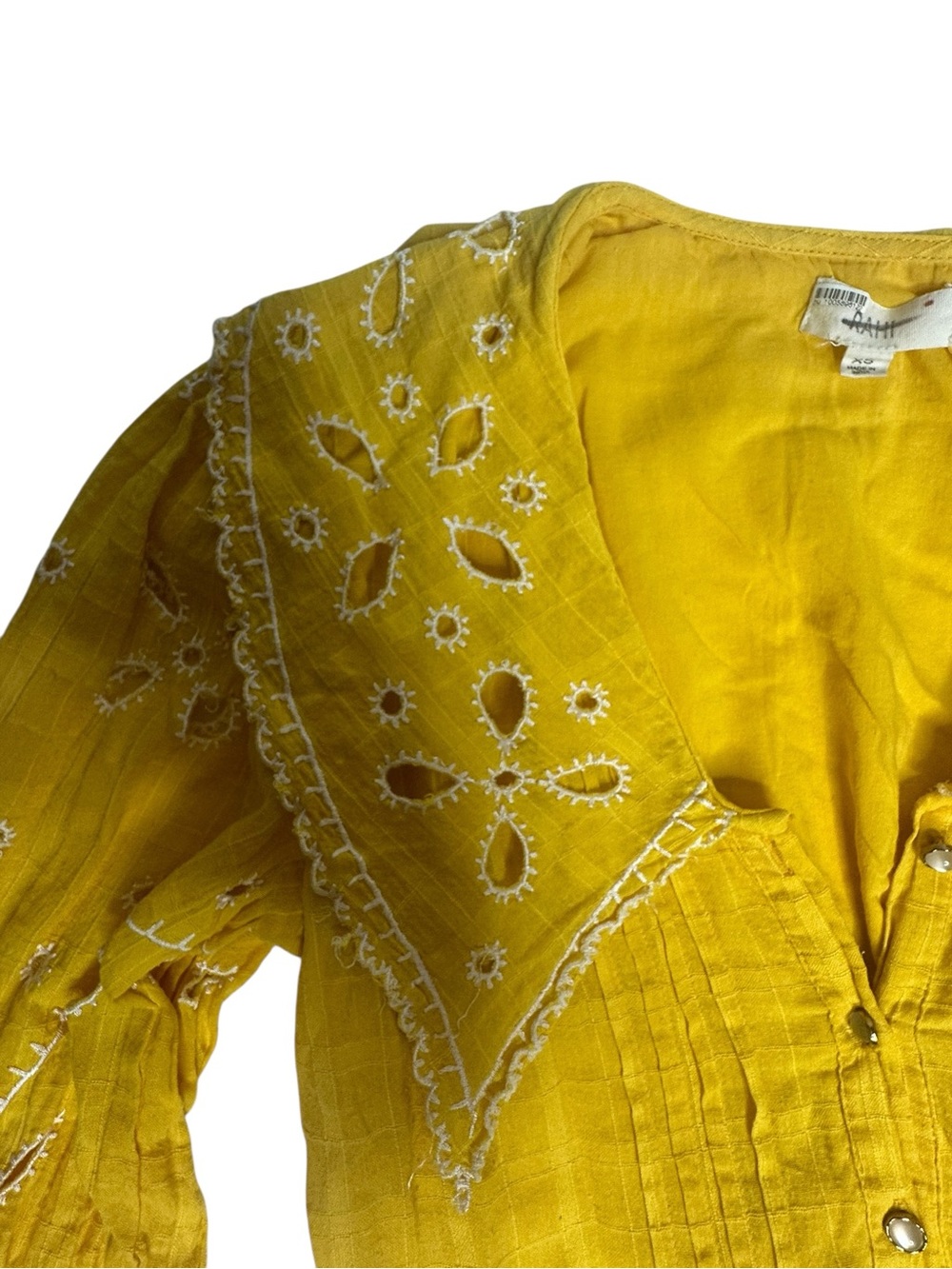 Anthropologie x RAHI Yellow Eyelete Long Sleeve Mini Shirtdress XS - Picture 9 of 13